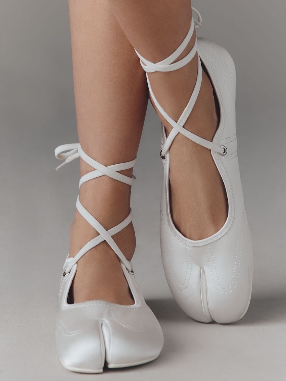 Jeffrey Campbell Saturna Satin White Lace-Up Split-Toe Ballet Flats Sz 10 NIB